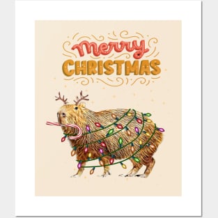 Capybara Merry Christmas and christmas lights, Capybara Pets, Cute capybara Posters and Art